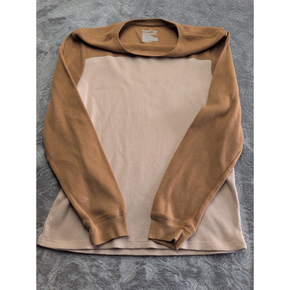 Cat & Jack Boys Thermal Shirt L (10/12) Husky Color Block Tan Cream Long Sleeve
